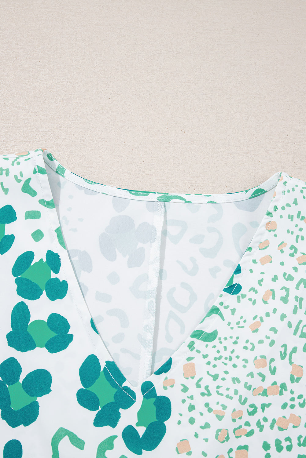 Sky Blue Mixed Leopard Print V Neck Short Sleeve Blouse