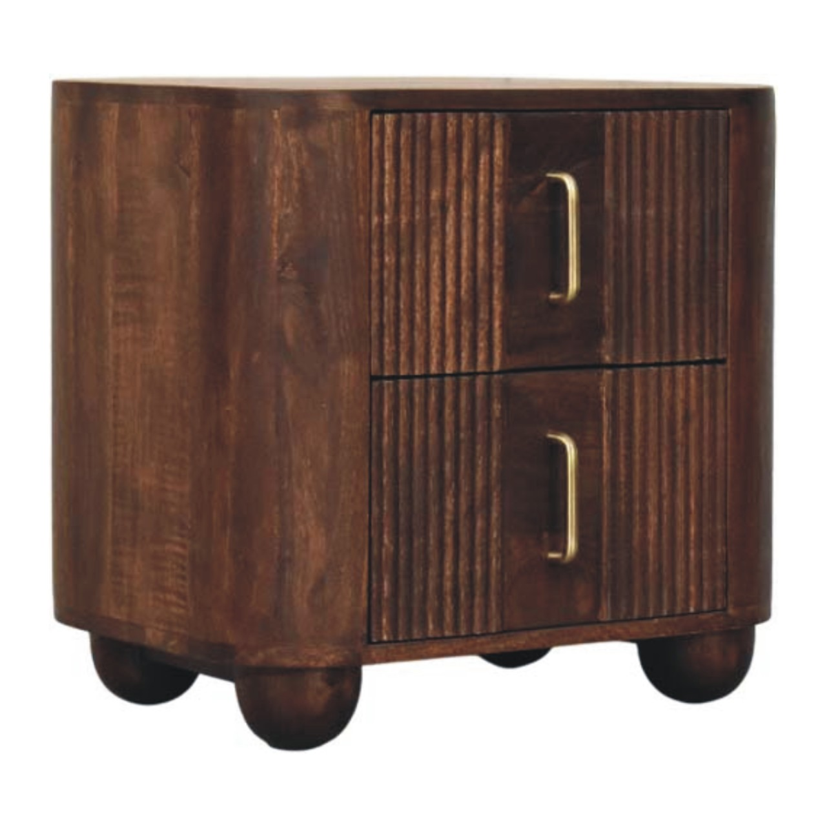 Artisan Furniture Solid Wood Marlowe Fluted Nightstand, 2 Drawers, Dark Brown