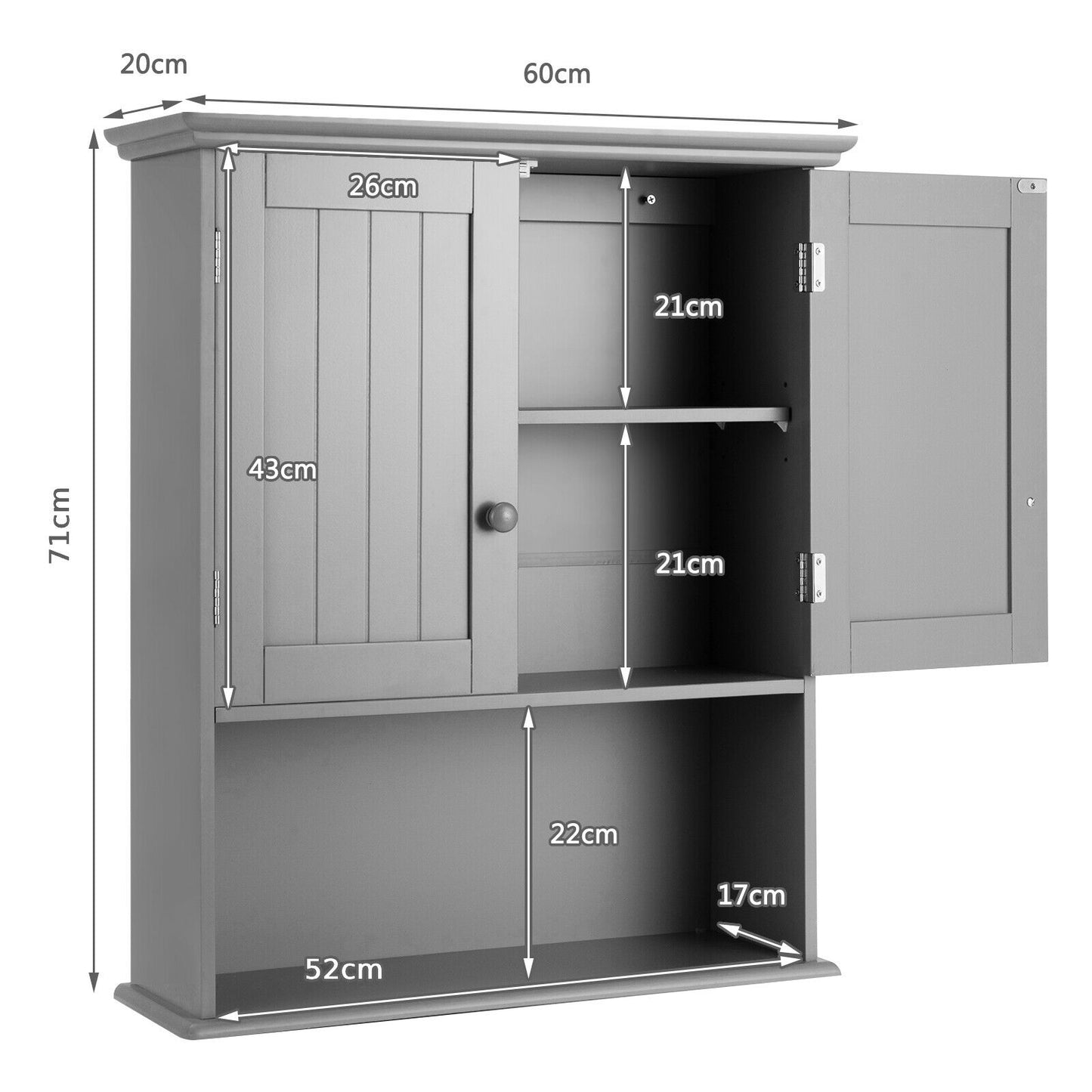 Wall Mounted Bathroom Storage Cabinet with Adjustable Shelf-Black