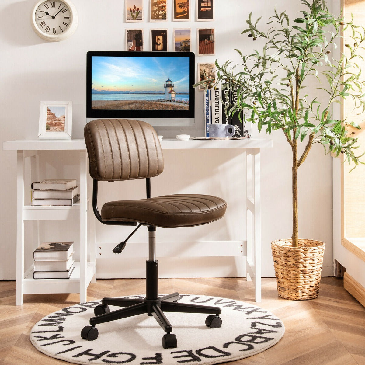 Adjustable Ergonomic Leisure Chair with PU Leather-Black