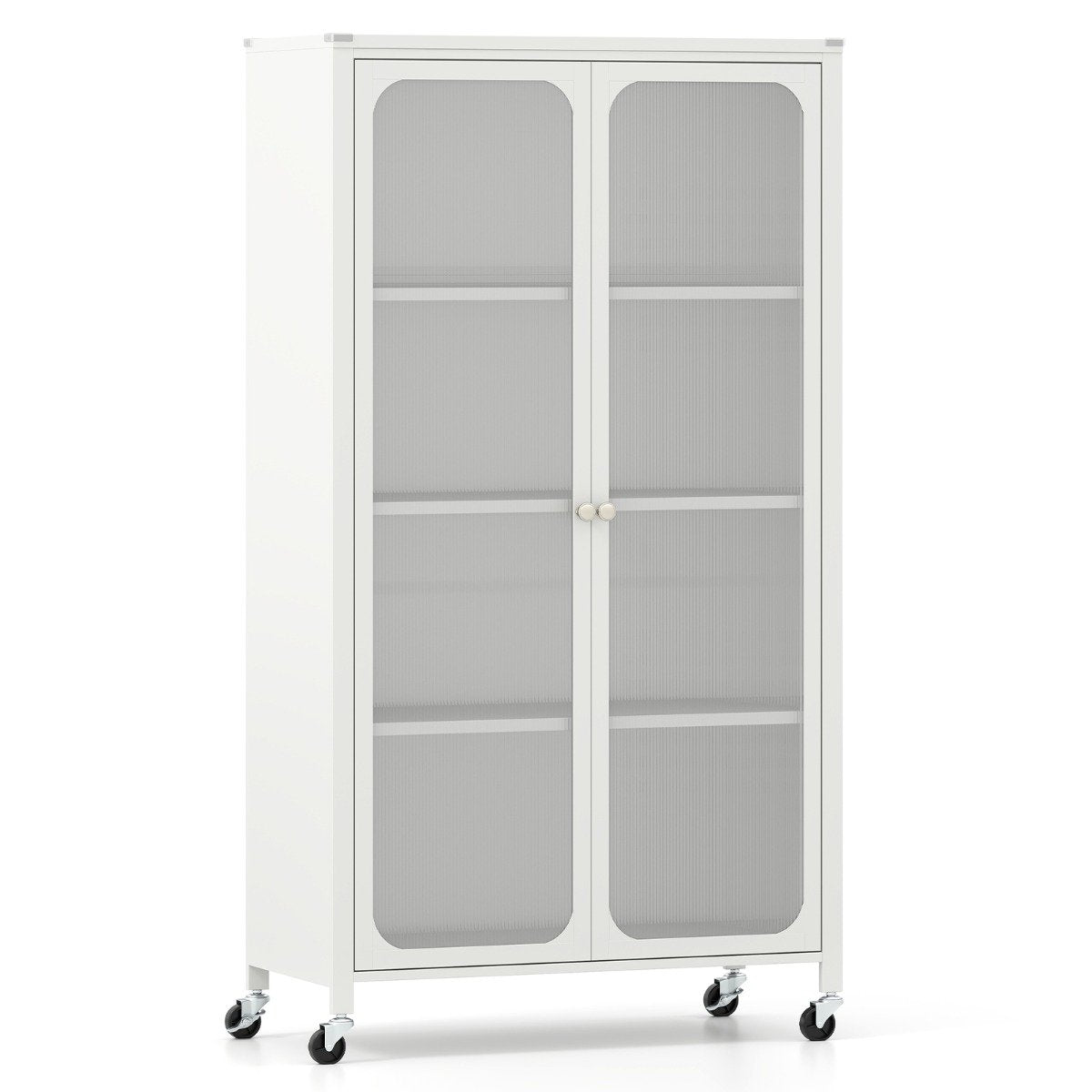 Metal Storage Cabinet with Adjustable Shelves and Lockable Wheels-White