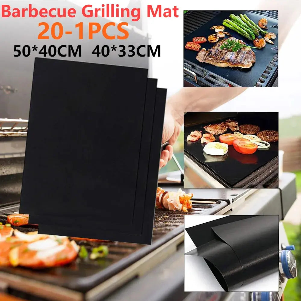 1–20Pcs Non-Stick BBQ Grill Mat – Reusable Heat-Resistant Outdoor Baking Sheet Pad for Barbecue, 40x50cm & 33x40cm