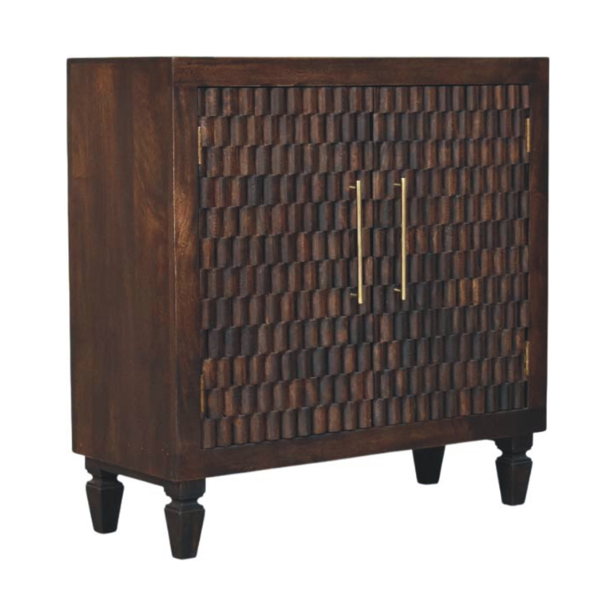 Artisan Furniture Solid Wood Vesta Textured Cabinet, 2 Doors, 2 Shelves, Dark Brown