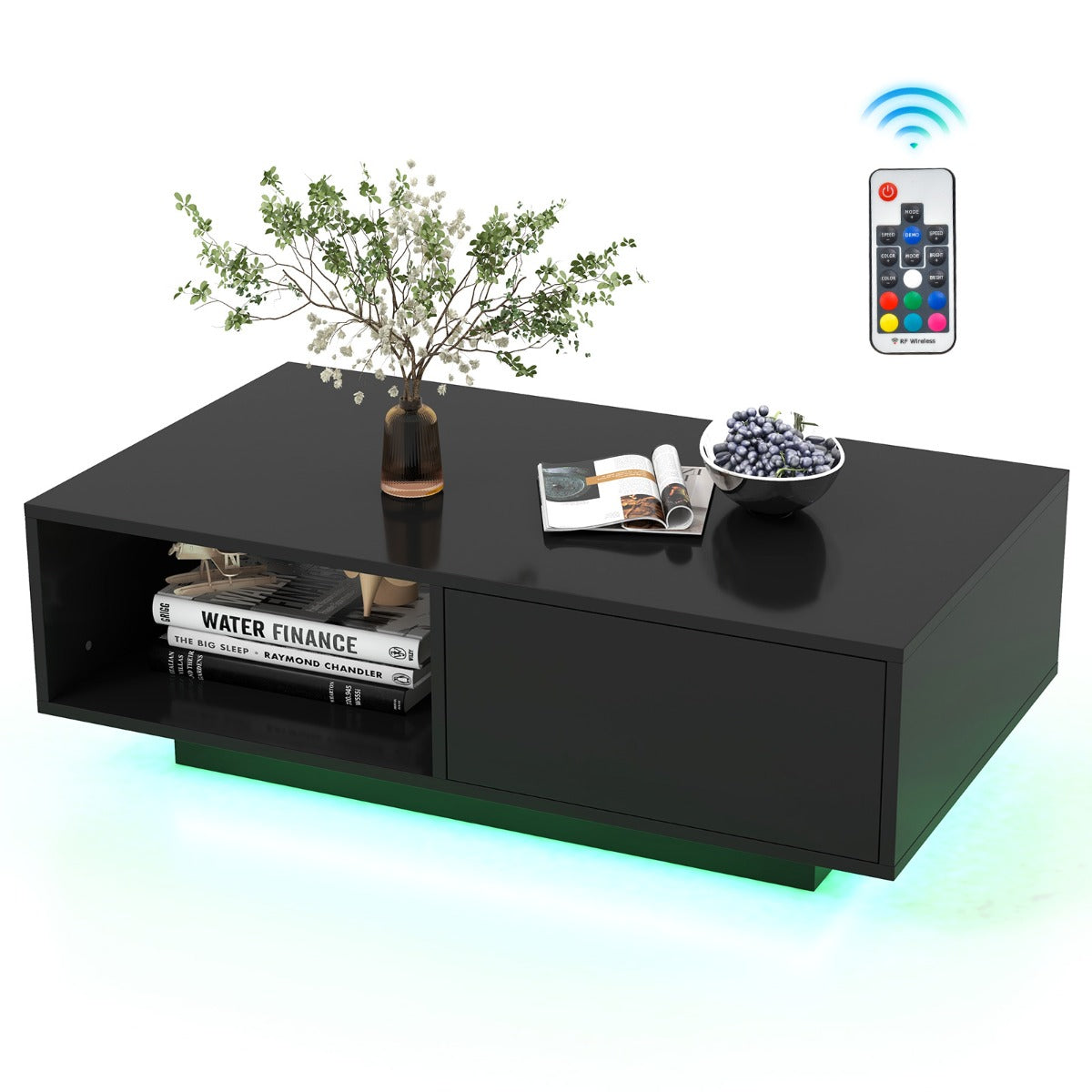 LED Coffee Table with 20 RGB Light Colors and Storage Shelf-White