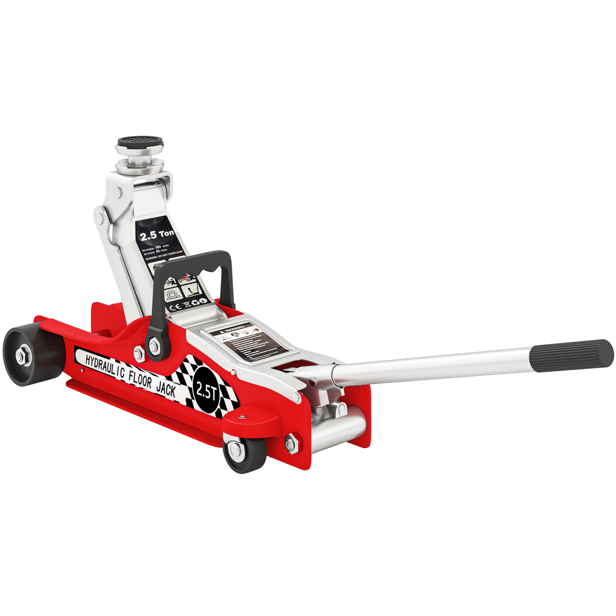 HOMCOM Hydraulic Low Profile Floor Jack, 2.5 T 80-360 mm Steel Car Jack, Red