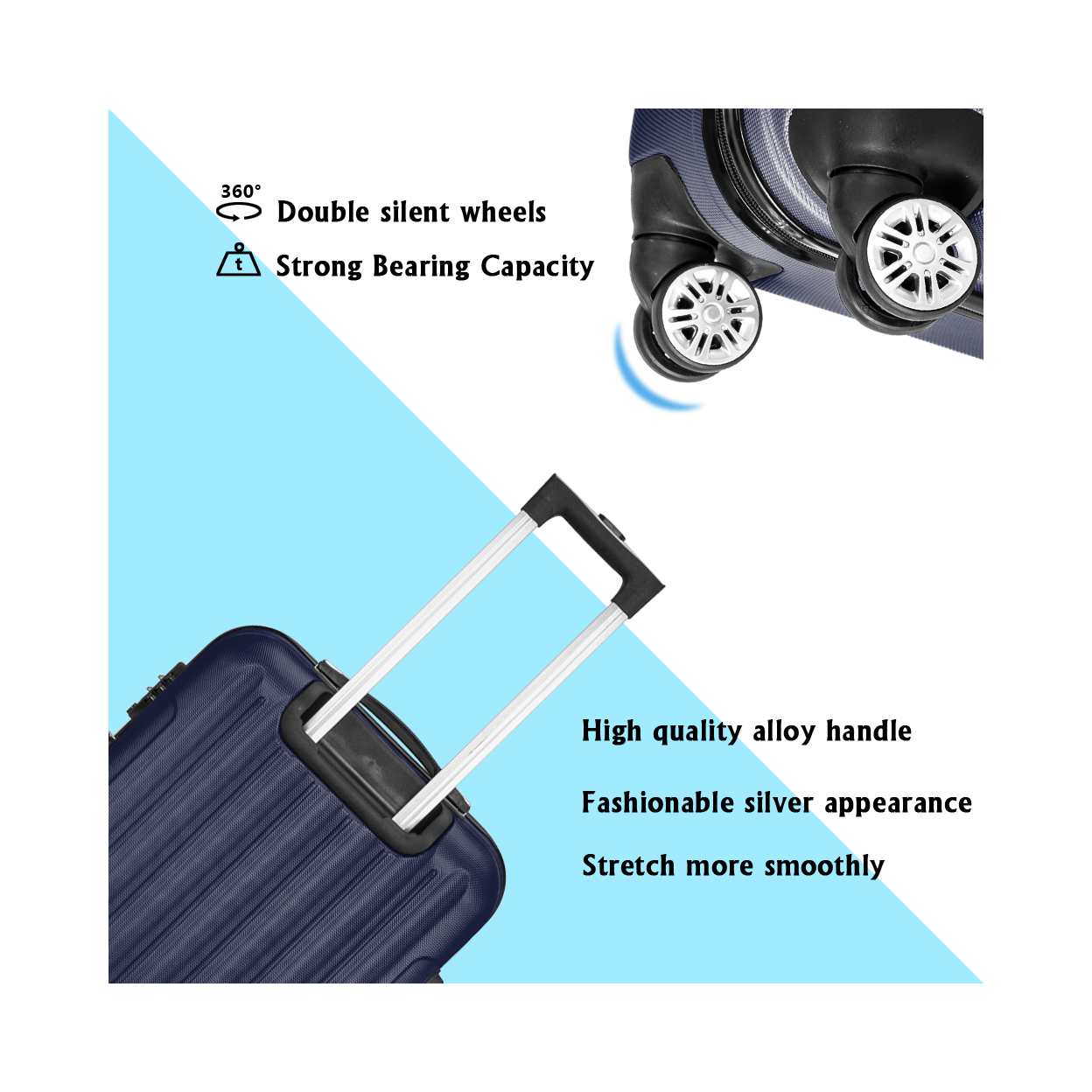 3 Pcs Suitcase Lightweight ABS Carry-on Hand Luggage 4 Spinner Wheels Trolley Case