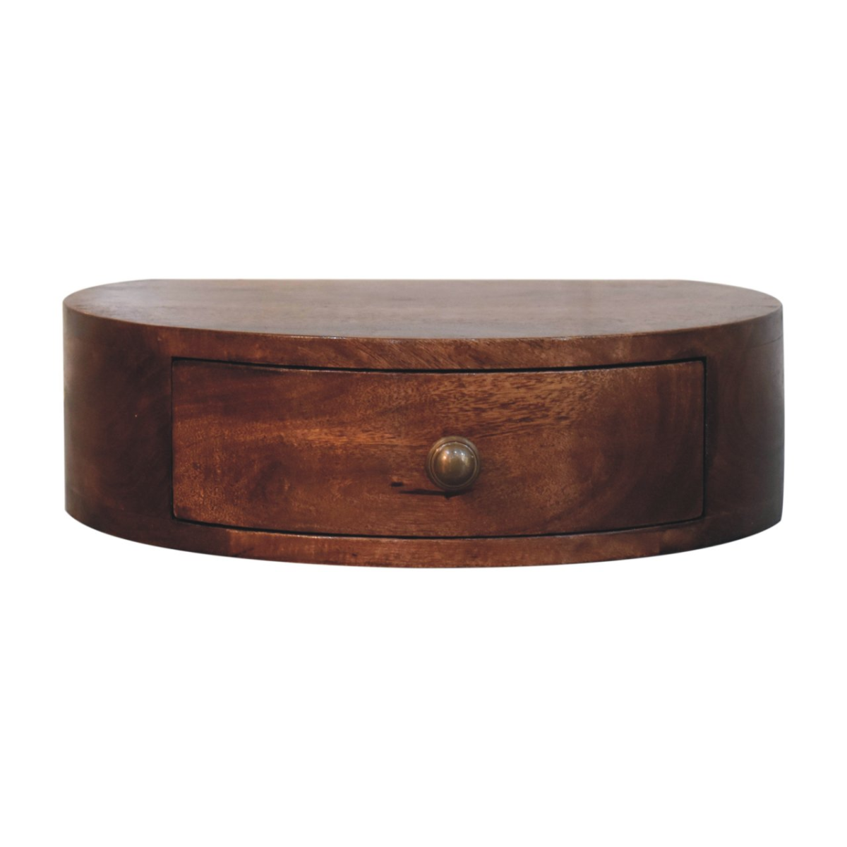 Artisan Furniture Solid Wood Honey Caramel Wall Mounted Rounded Bedside, 1 Drawer, Dark Brown