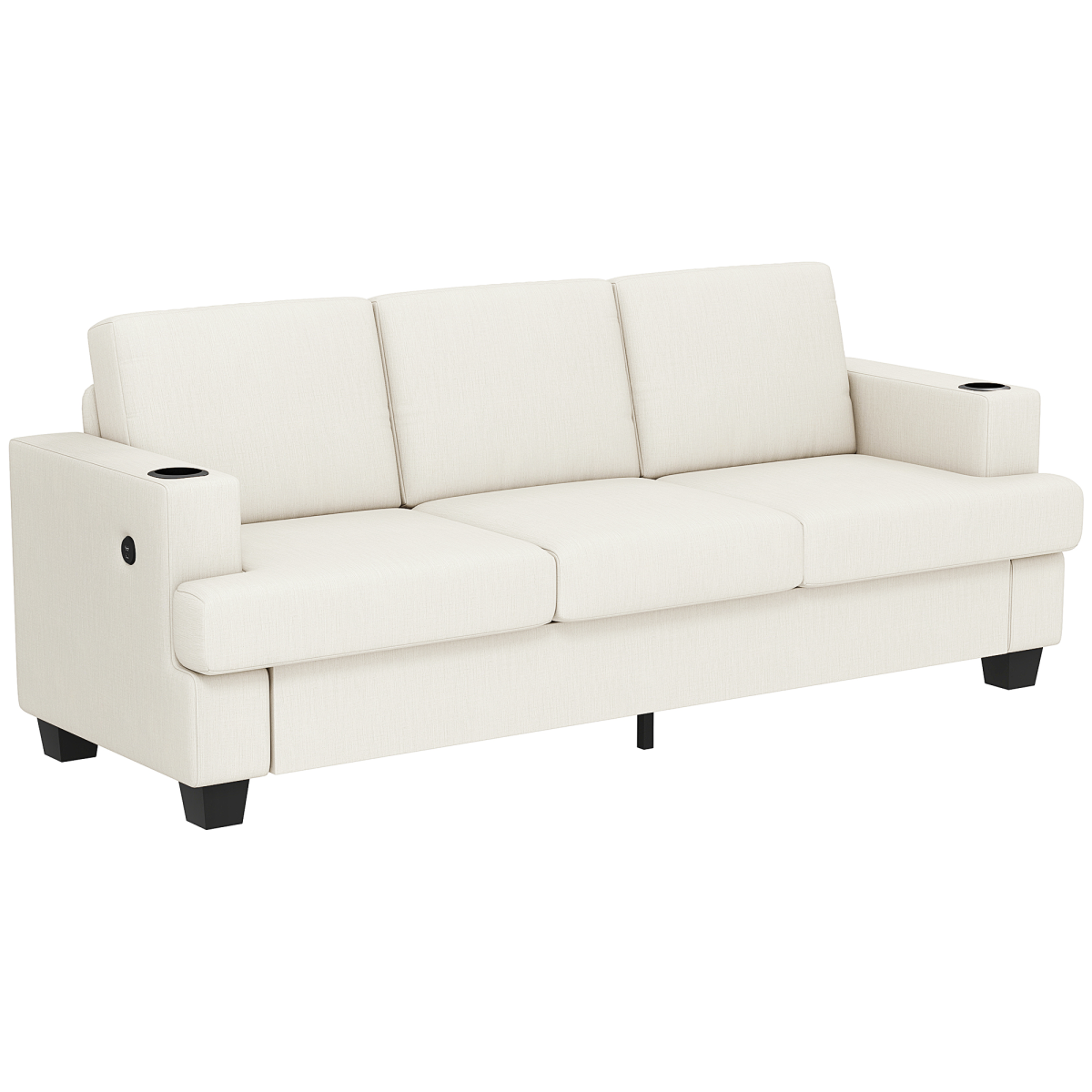 HOMCOM 3 Seater Sofa, Fabric Sofa with USB Ports and Cup Holders, Cream