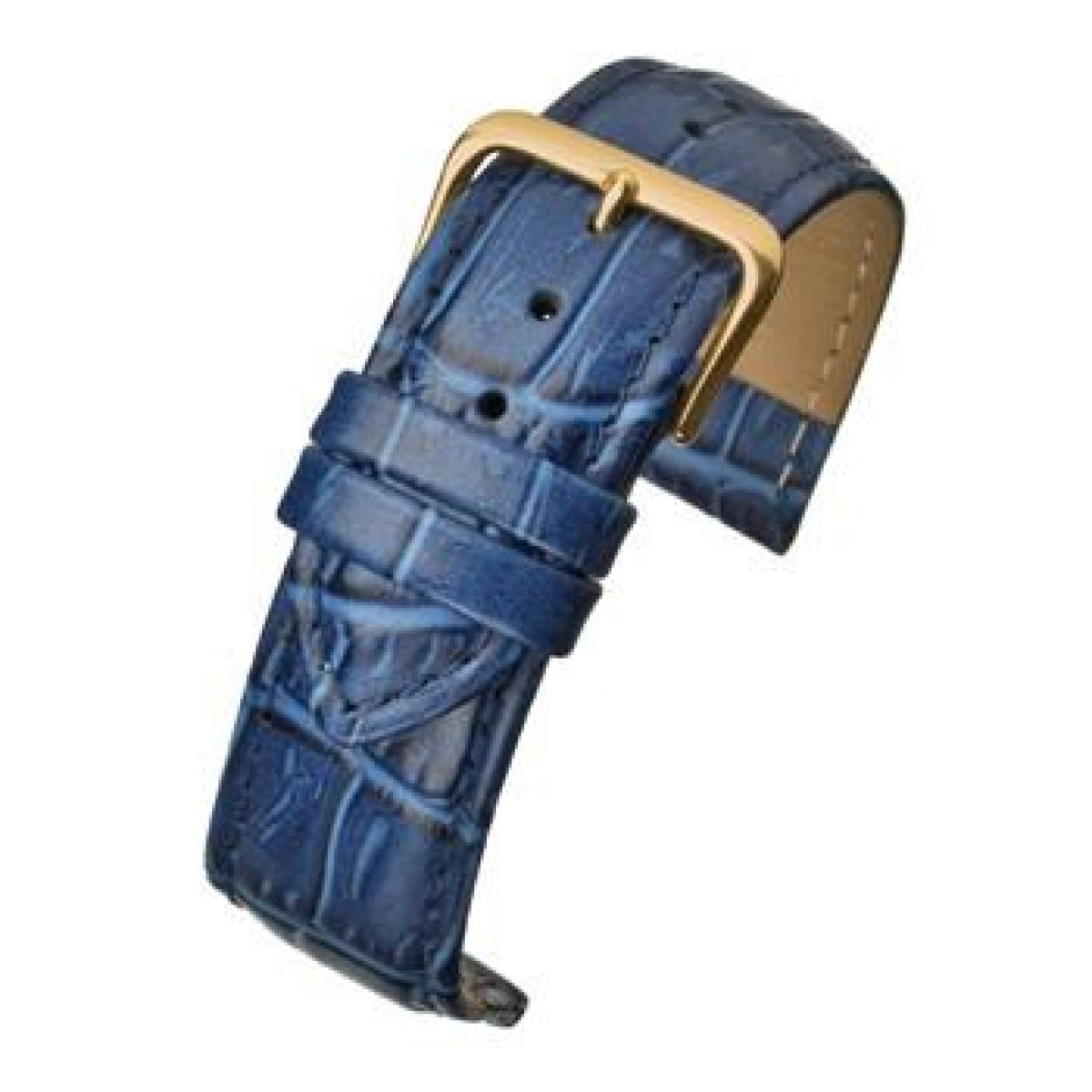 Blue Padded Crocodile Grain Leather Watch Strap 24mm
