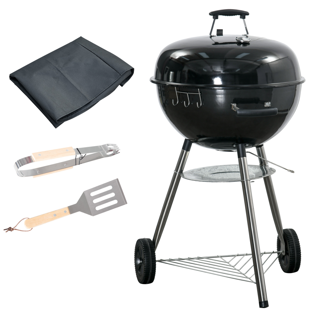 Outsunny Portable Kettle Charcoal Grill BBQ Smoker w/ Cover, Lid, & Thermometer
