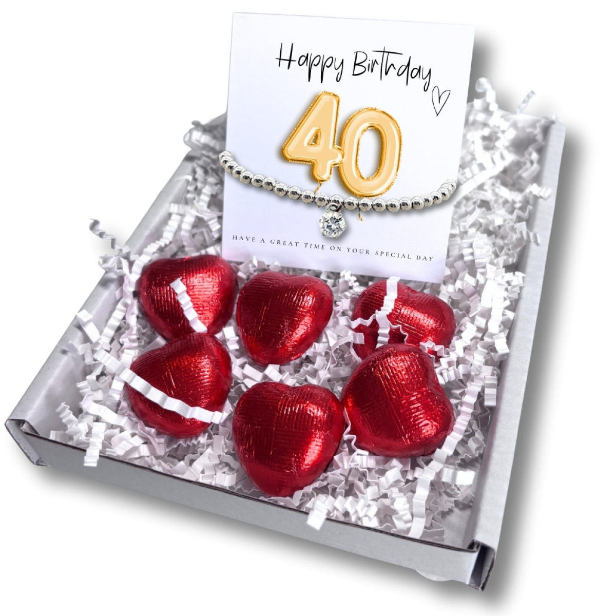 40th Birthday Cubic Zirconia Silver Bracelet & Gold Balloon Hamper