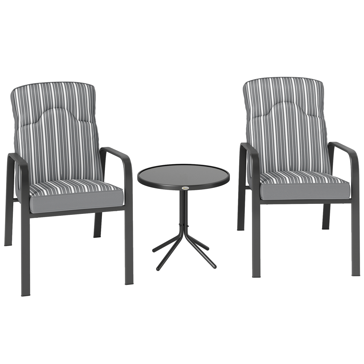 Outsunny 3-Piece Recliner Garden Chairs and Tempered Glass Table Set, Grey