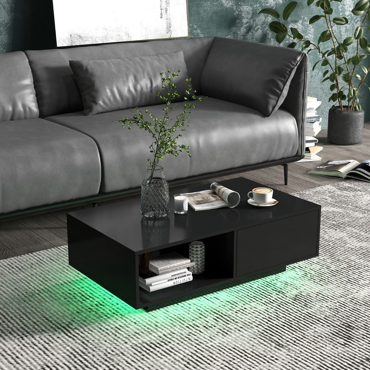 LED Coffee Table with 20 RGB Light Colors and Storage Shelf-White
