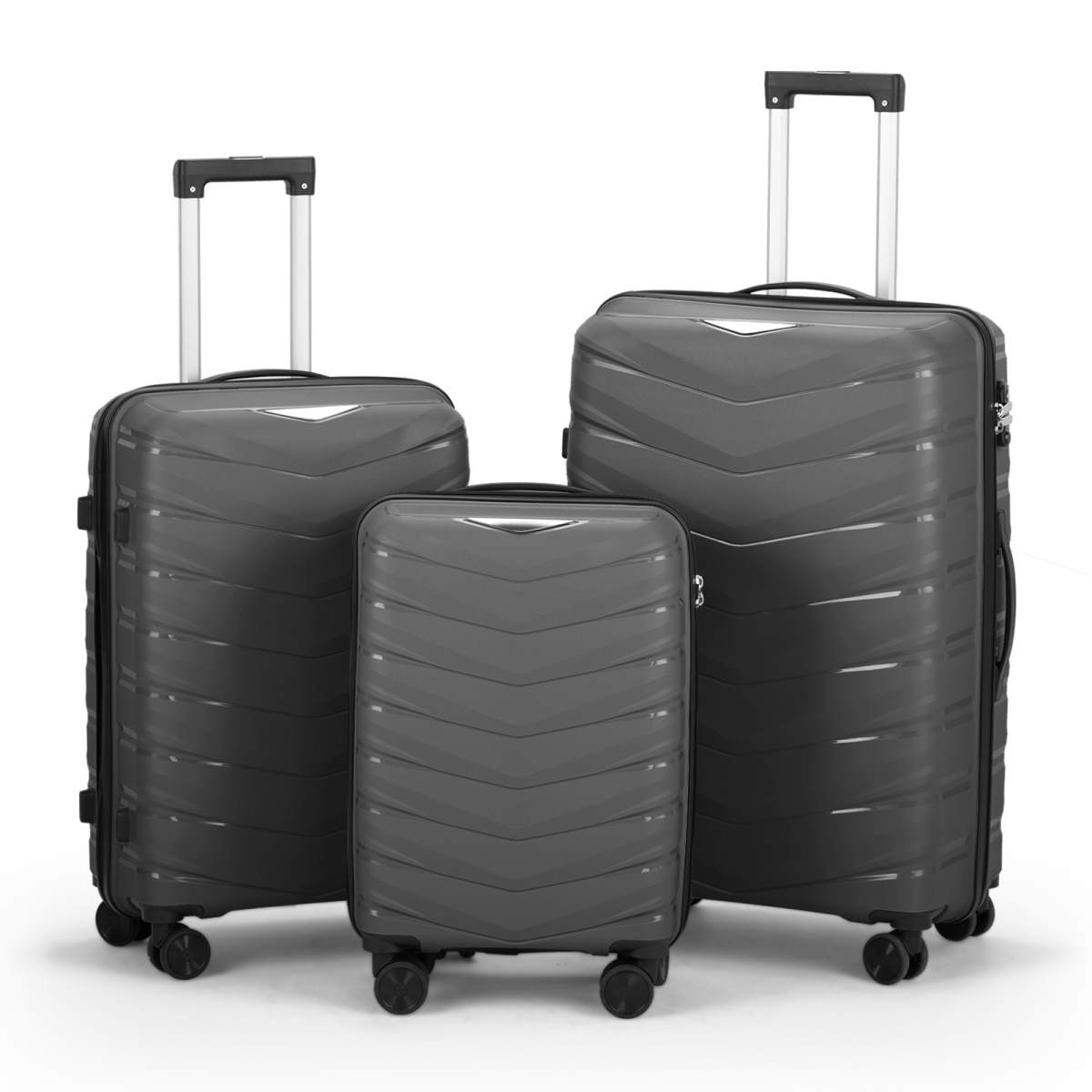 V-shaped stripe 3-in-1 PP trolley case 20in 24in 28in PP iron trolley classic colour - dark grey (grain pattern)