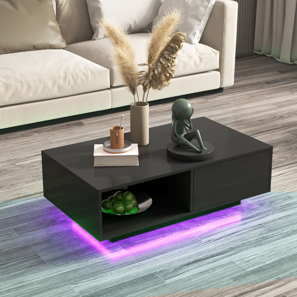 LED Coffee Table with 20 RGB Light Colors and Storage Shelf-White
