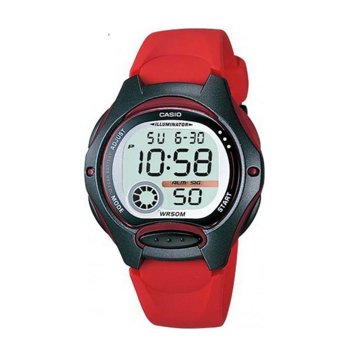 Casio Ladies Digital Red Rubber Strap Watch - LW-200-4AVDF