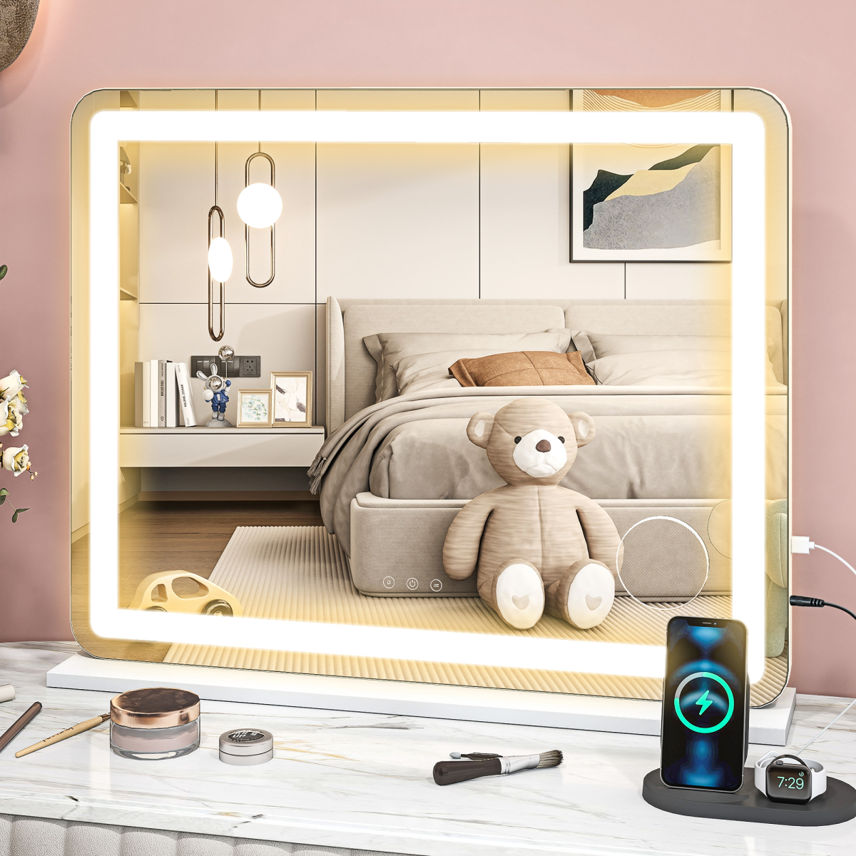 HOMCOM Vanity Mirror with Lights, 10X Magnifying, USB Charging Port, White