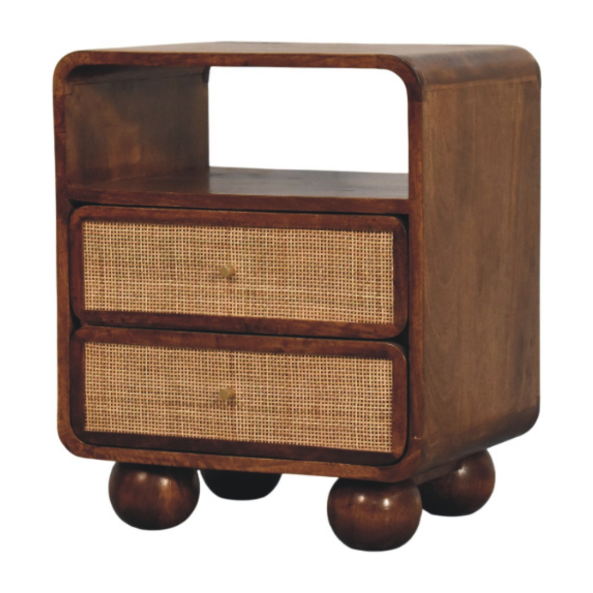 Artisan Furniture Solid Wood Larissa 2 Drawer Chestnut Nightstand, 1 Open Slot, Dark Brown