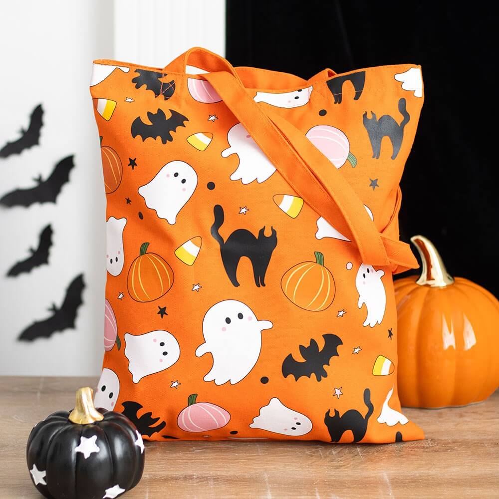 Gothic Gifts Sweet and Spooky Ghost Print Polycotton Tote Bag