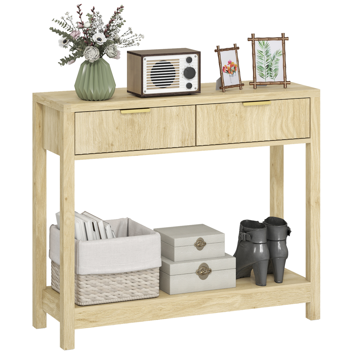 HOMCOM Modern Console Table with Fluted Panel Drawers, Narrow Hallway Table