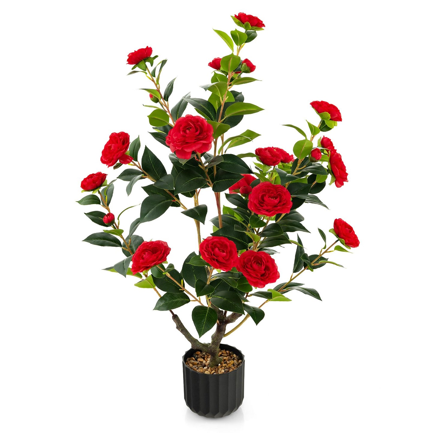 1/2 Pieces 95cm Artificial Camellia Tree with Flowers and Rain-Flower Pebbles-White-1 Piece