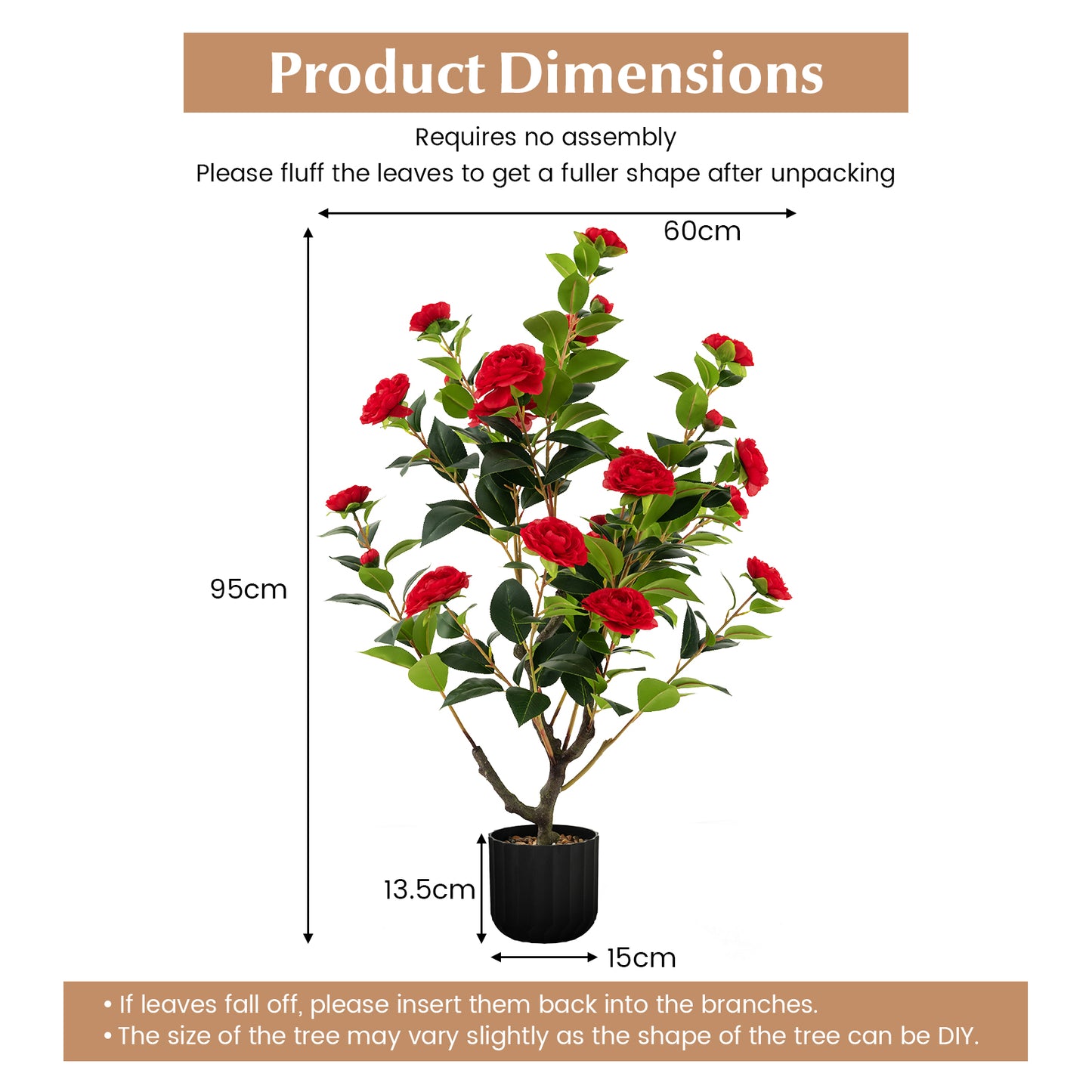 1/2 Pieces 95cm Artificial Camellia Tree with Flowers and Rain-Flower Pebbles-White-1 Piece