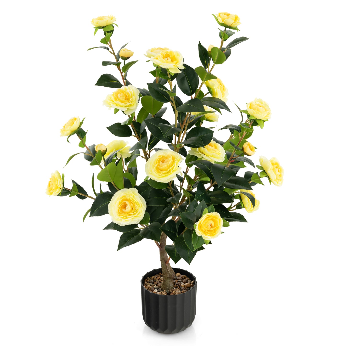 1/2 Pieces 95cm Artificial Camellia Tree with Flowers and Rain-Flower Pebbles-White-1 Piece