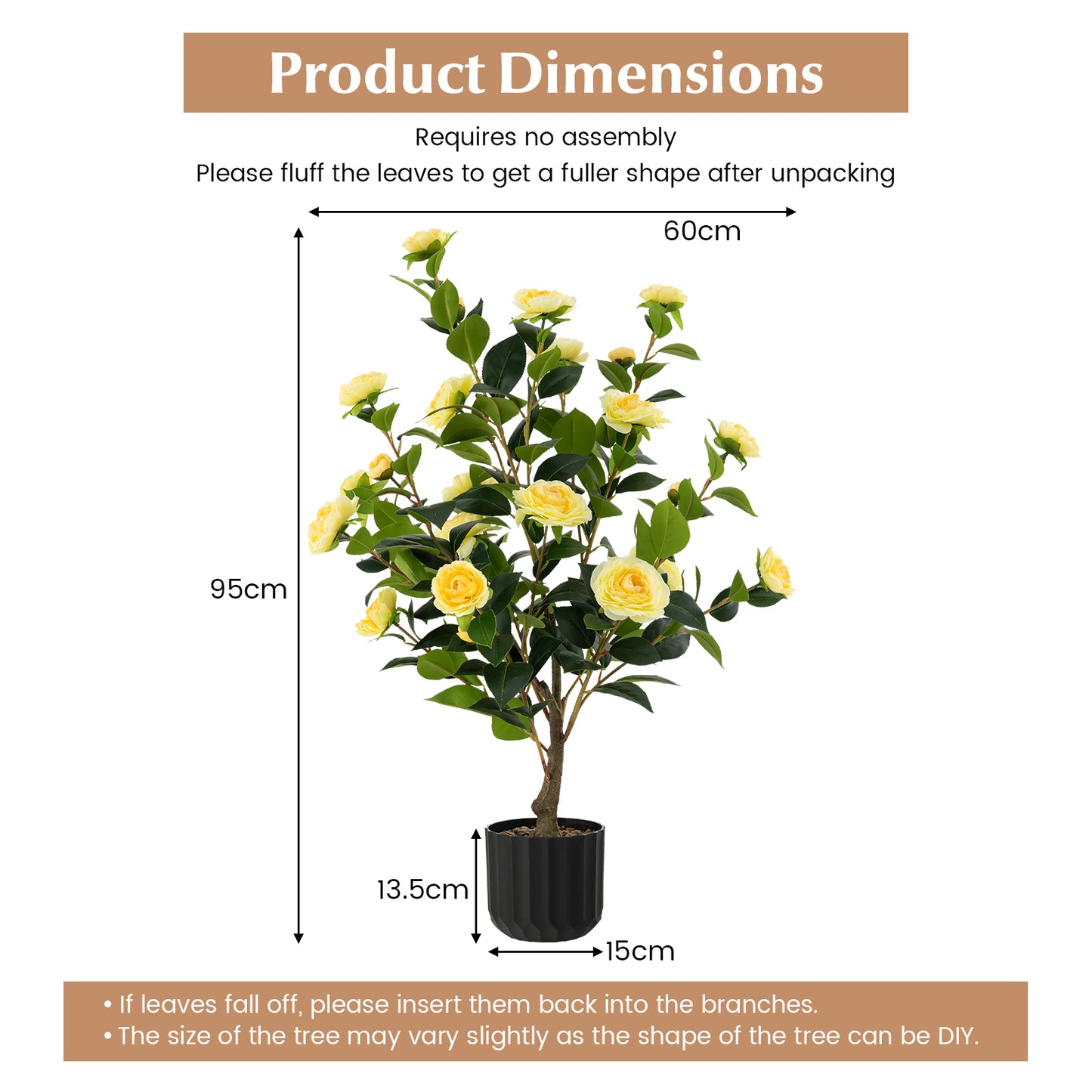 1/2 Pieces 95cm Artificial Camellia Tree with Flowers and Rain-Flower Pebbles-White-1 Piece