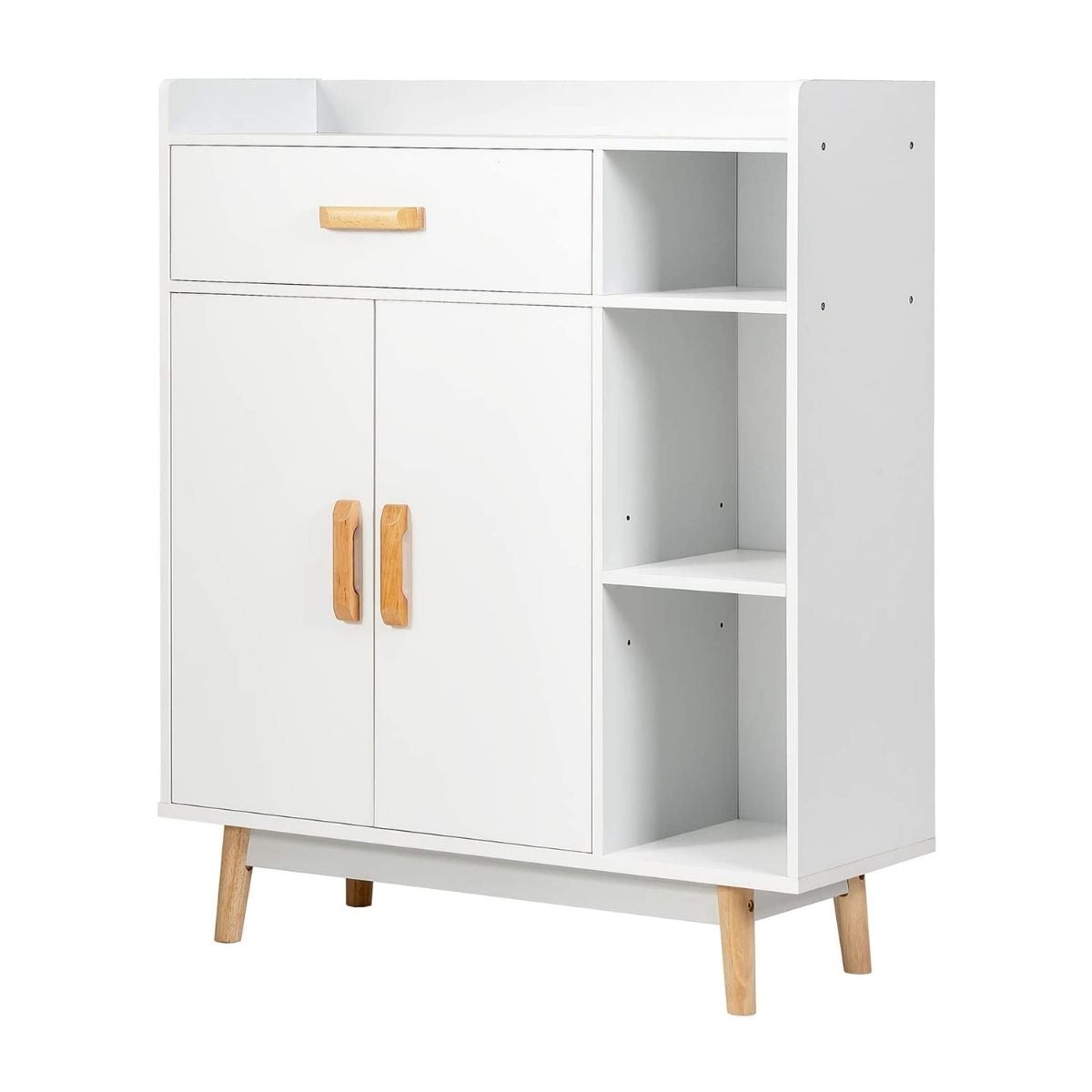 Freestanding Wooden Bookcase with Drawer and Adjustable Shelves-Black