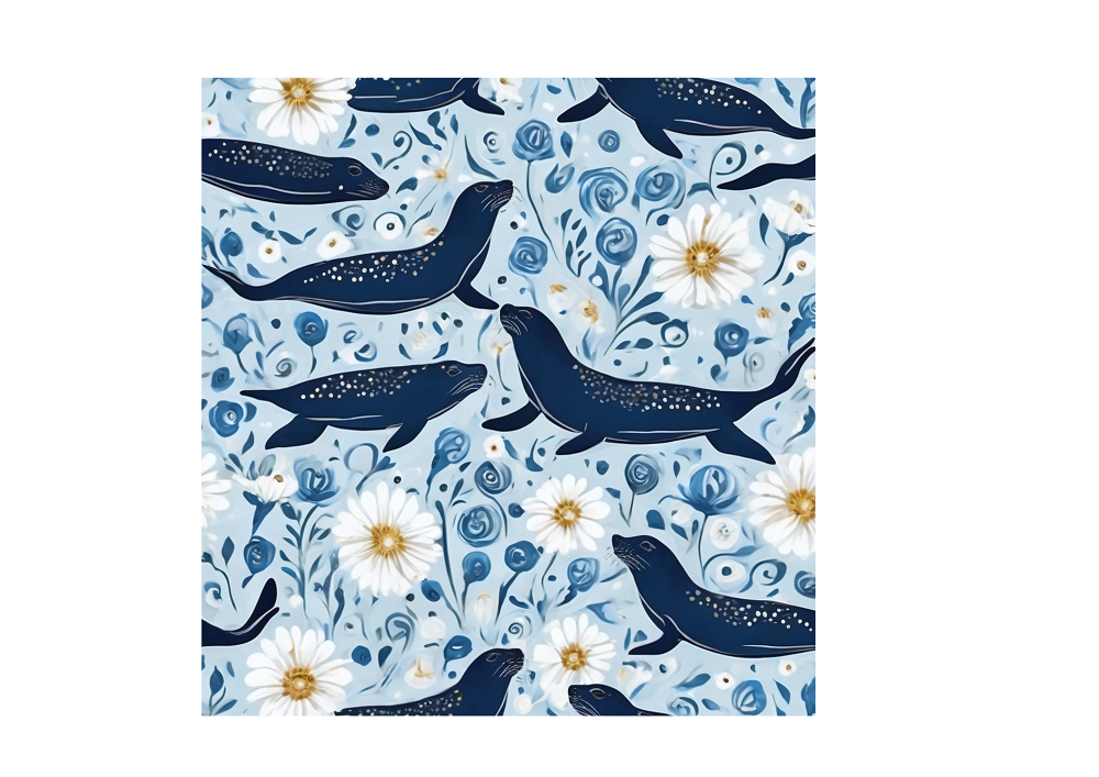 Whimsical Seal and Daisy Framed Wall Art – Coastal Nature Print, Ready to Hang