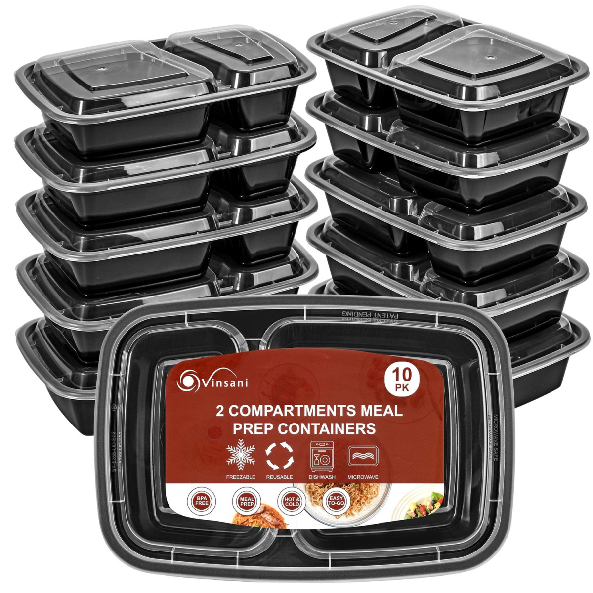 VINSANI 30pk 2 COMPARTMENTS MEAL PREP CONTAINERS 1010476