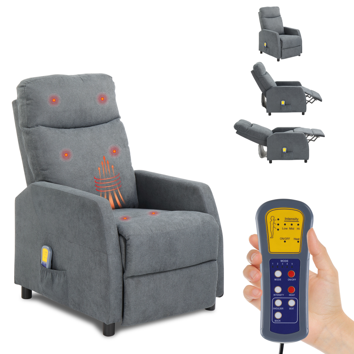Fabric With 6-Point Massage Heating Function Recliner Light Gray