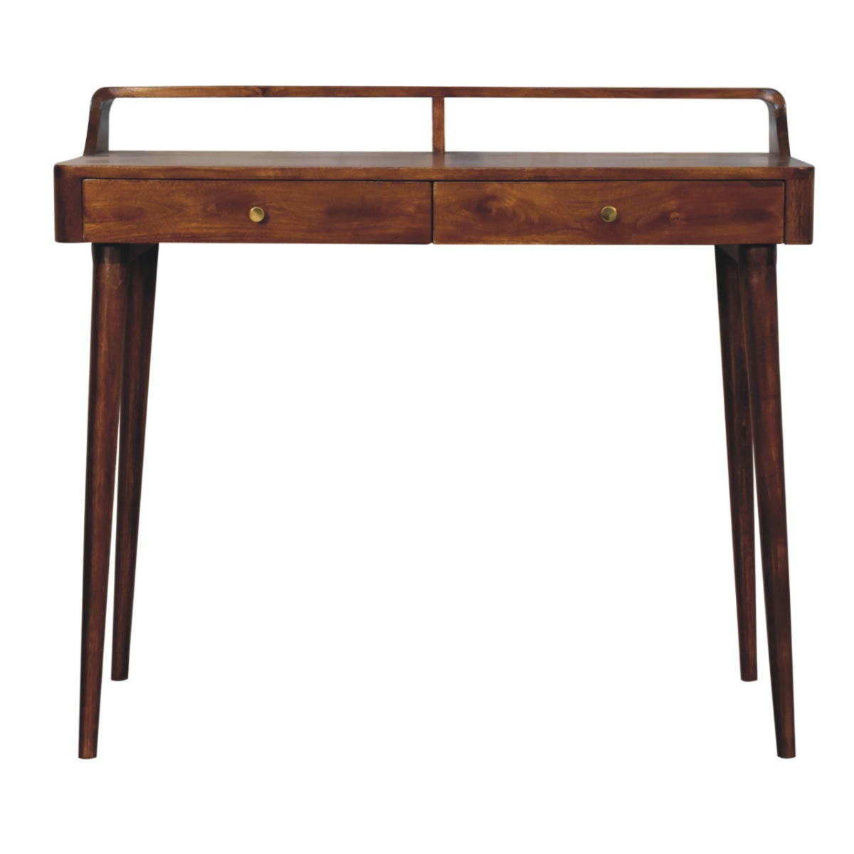 Artisan Furniture Solid Wood Elevated Chestnut Console Table, 2 Drawers, Dark Brown