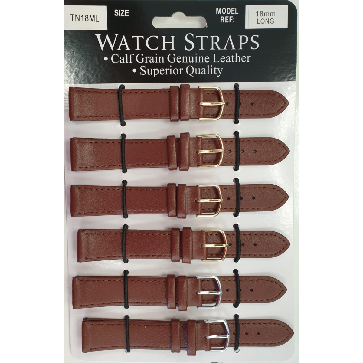 TNML Tan calf regular watch straps LONG card of 6