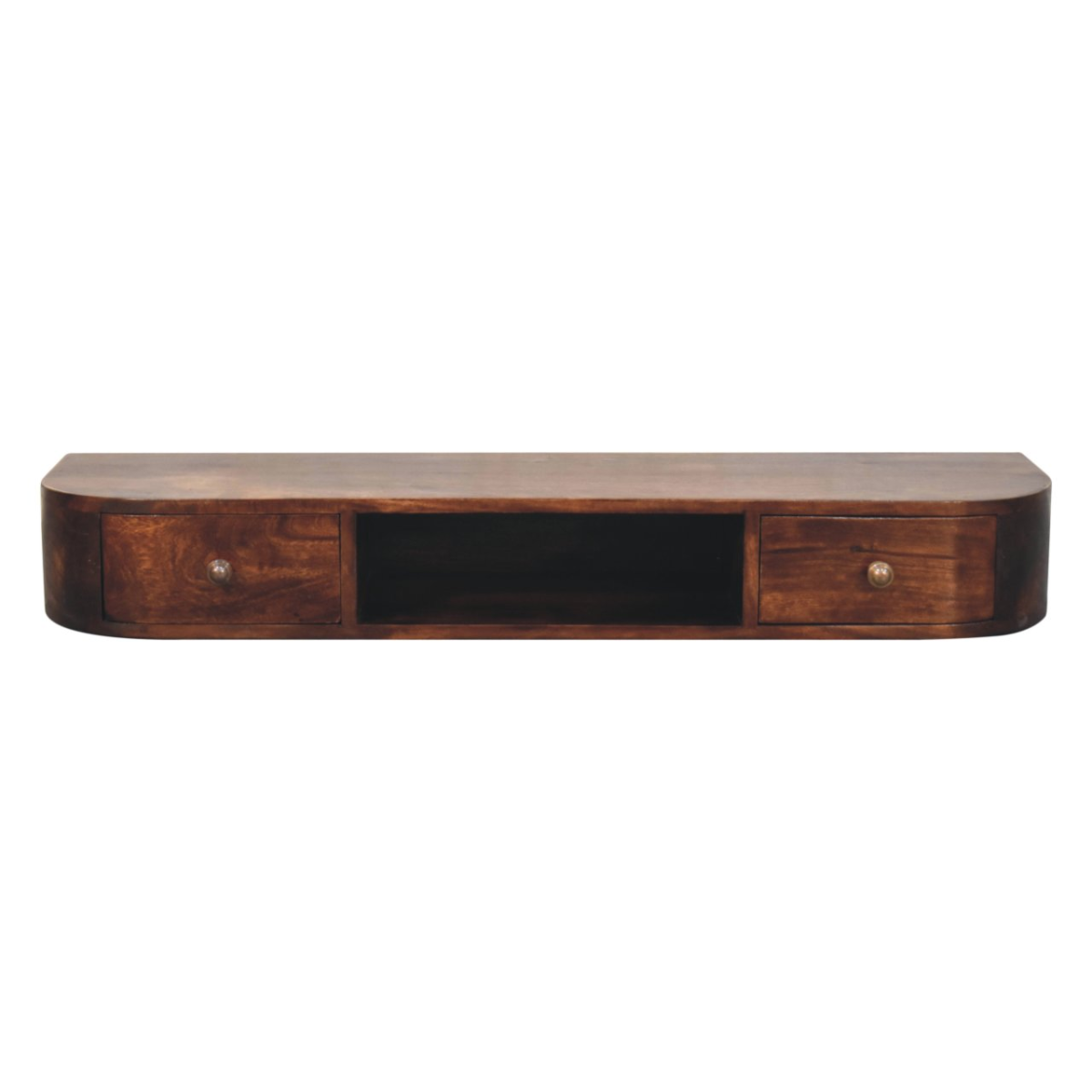 Artisan Furniture Solid Wood Lunar Wall Mounted Chestnut Console, 2 Drawers, Open Slot