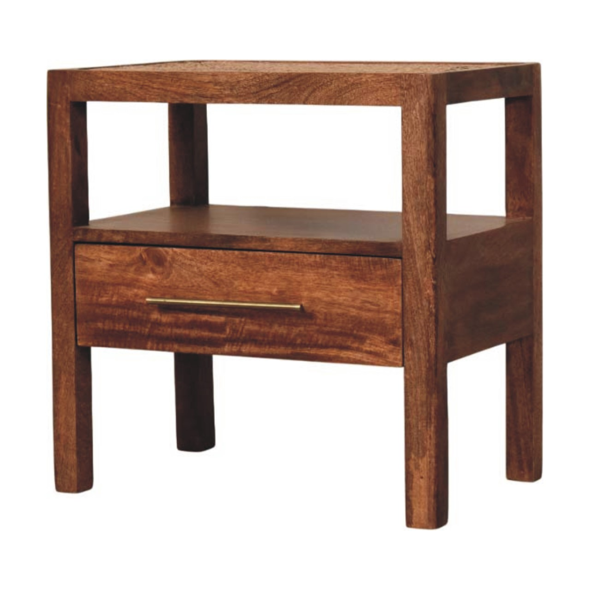 Artisan Furniture Solid Wood The Caldera Bedside Stand, 1 Drawer, 1 Shelf, Brown