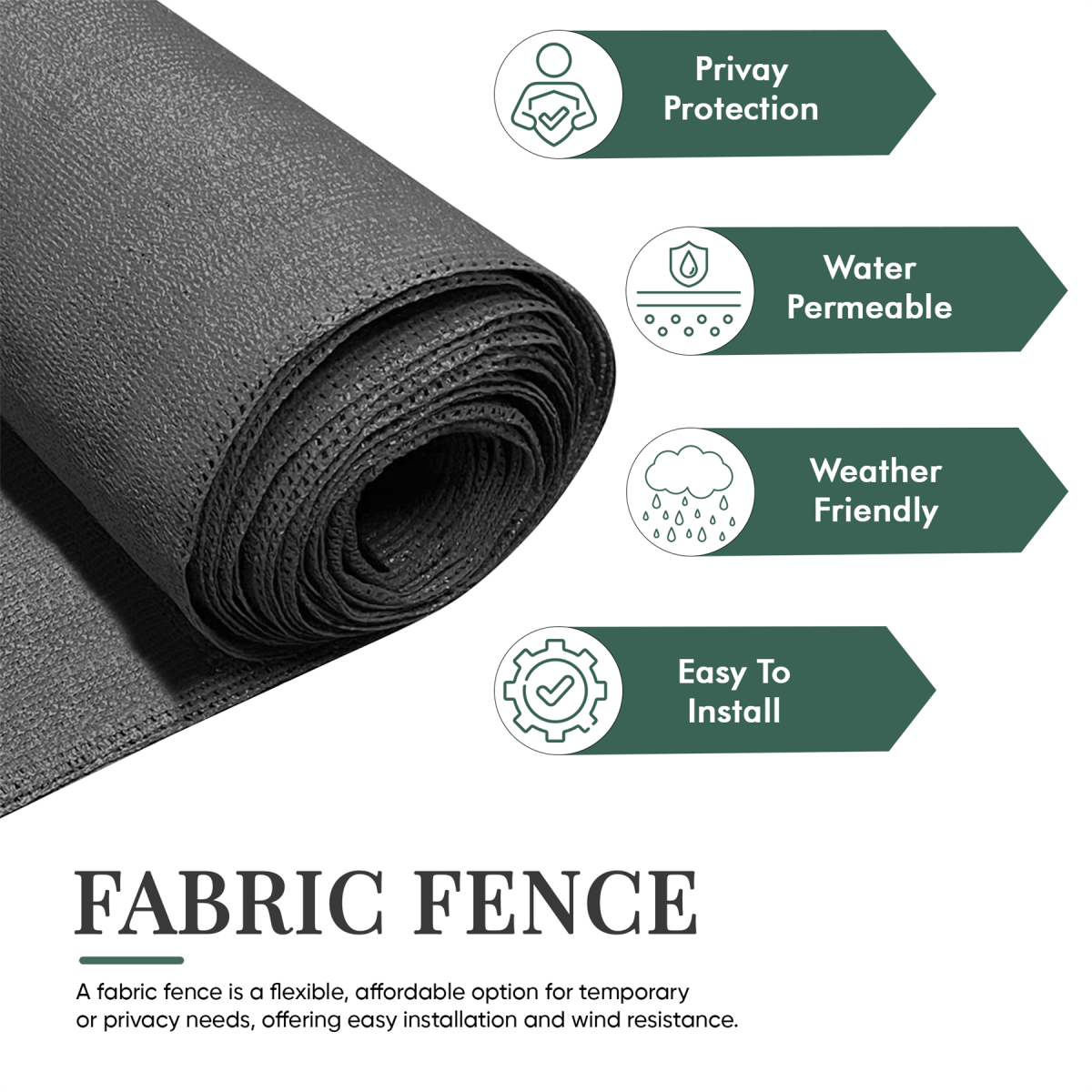Anthracite Fabric Fence 90gsm - 1m x 10m