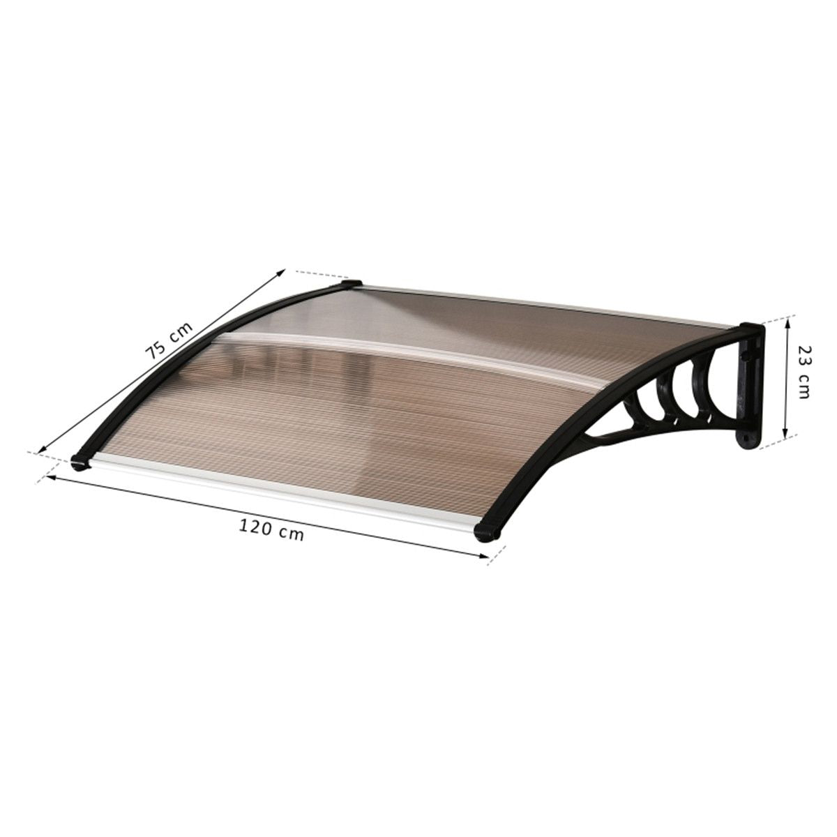 Outsunny Door Canopy (Brown Sheet & Black Bracket) 75 L x 120 W x 23 H cm