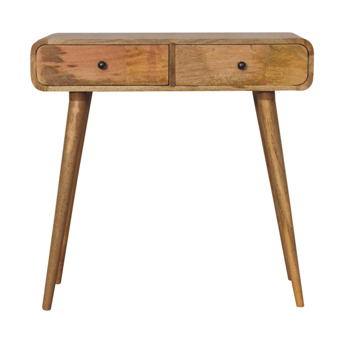 Artisan Furniture Solid Wood Oak-ish Curved Hallway Table, 2 Drawers, Brown