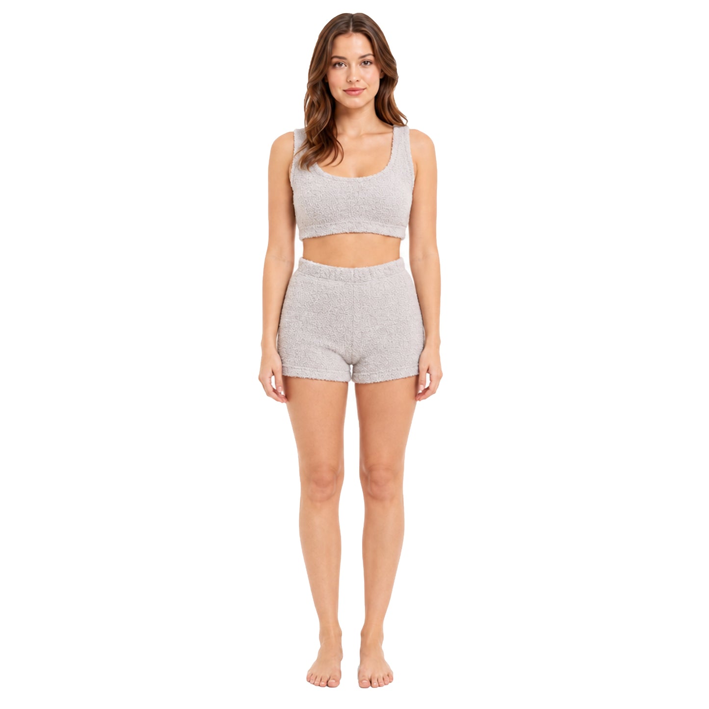 Daisy Dreamer Womens Teddy Fleece Crop Top And Shorts Pyjama Loungewear Set Ultra Soft