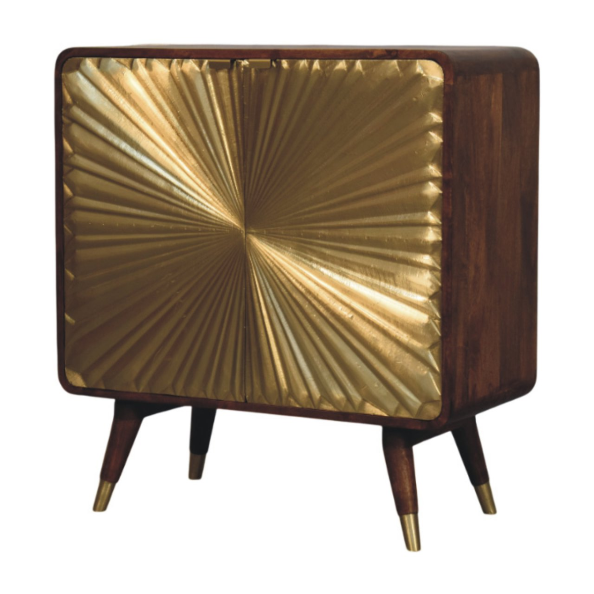 Artisan Furniture Solid Wood Avora Brass Embossed 2 Door Chestnut Cabinet, Dark Brown & Golden