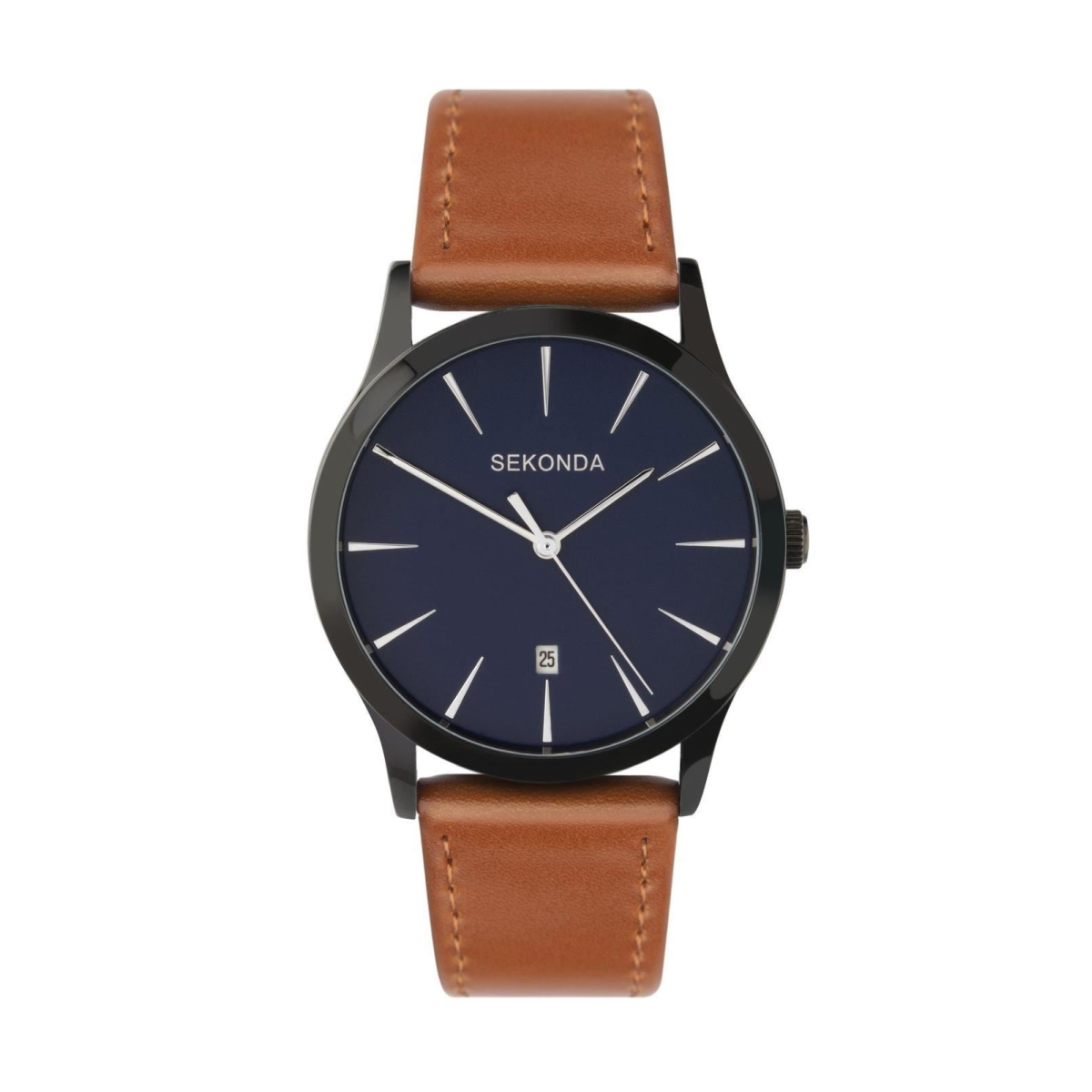 Sekonda Mens Quartz Dated Blue Dial Brown Leather Strap Watch 1514