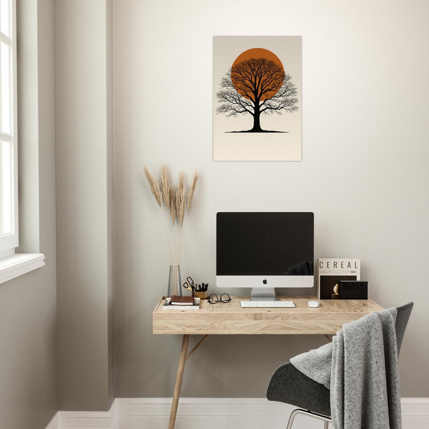 Oak Tree Sunset Wall Art – Minimalist Botanical Print, Earth Tone Nature Decor