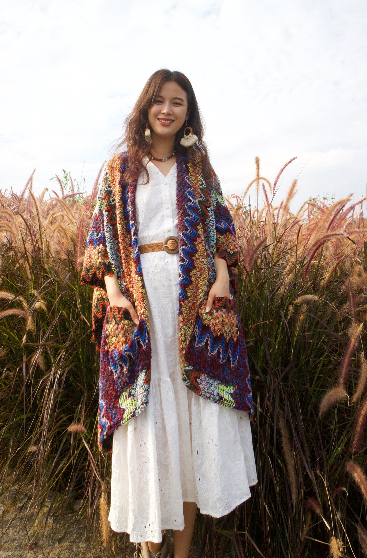 Ethnic Style Travel Shawl - Warm Vacation Photography Wrap for Women