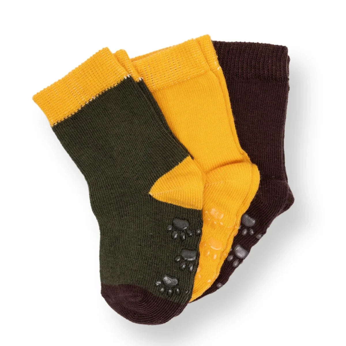 HelloBaby Boys 3-Pack Non-Slip Baby Socks - Khaki
