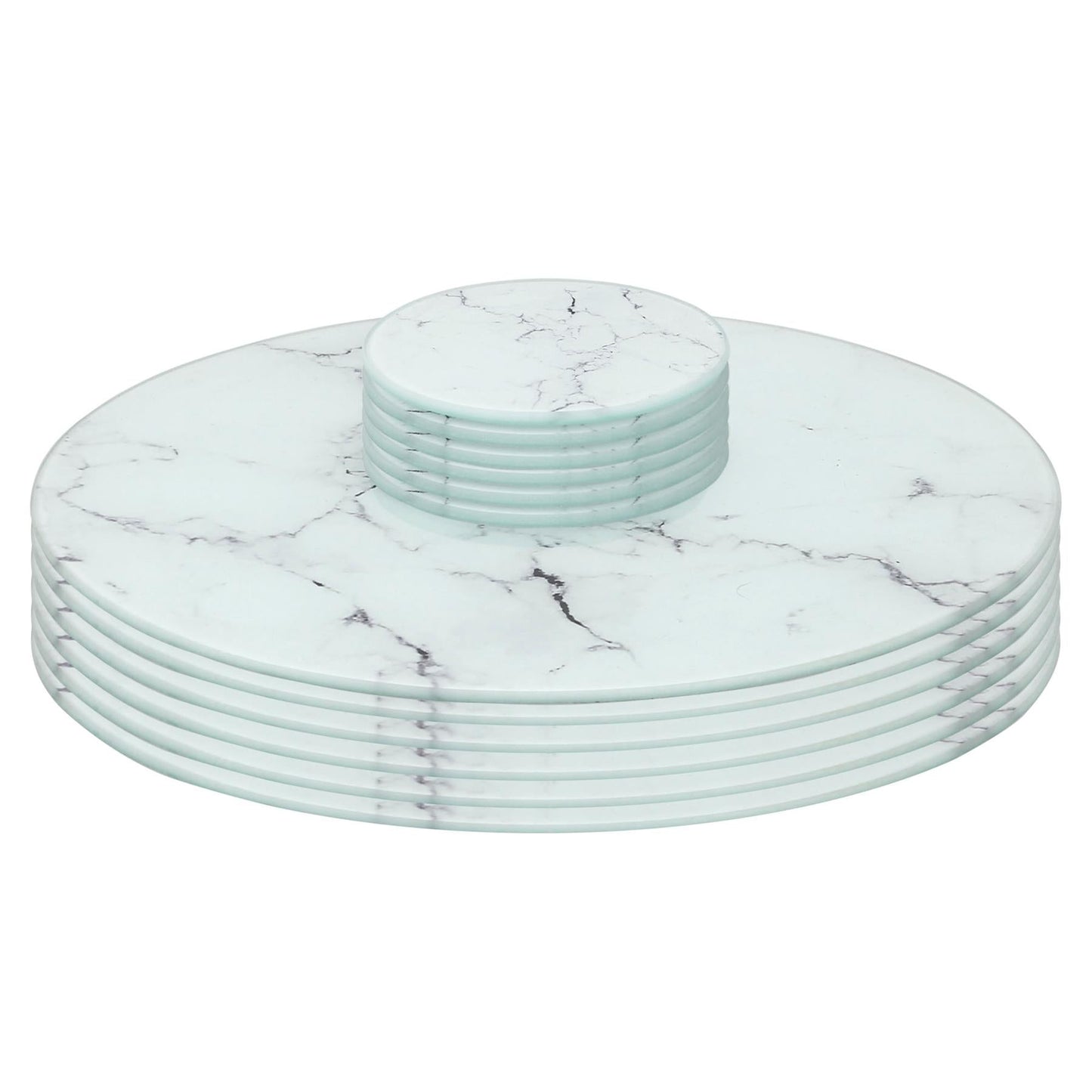 12pc Round Glass Placemats & Round Coasters Set - 30cm - Marble
