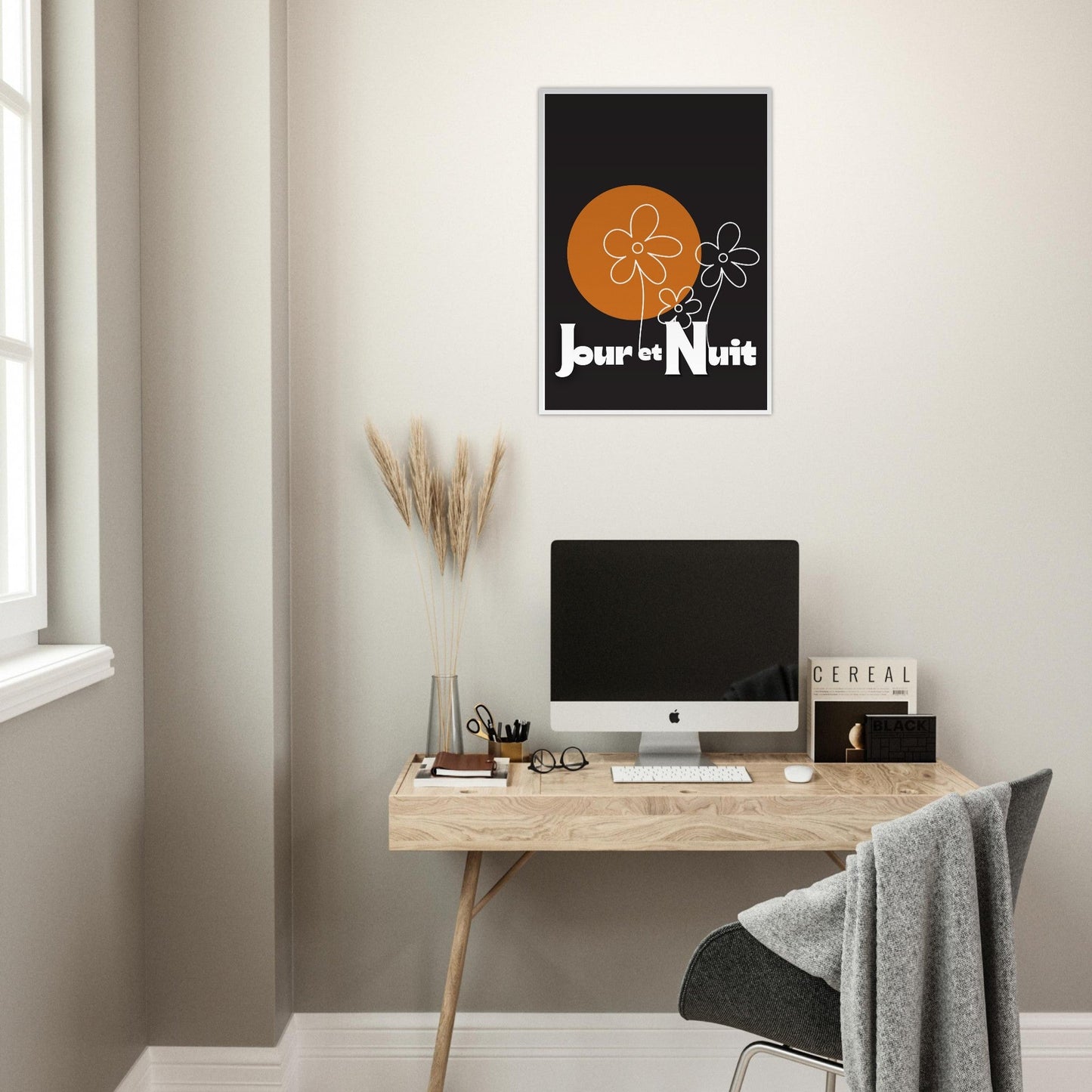 Day & Night Modern Boho Wall Art - Framed Poster, Ready to Hang - Bohemian Decor Gift
