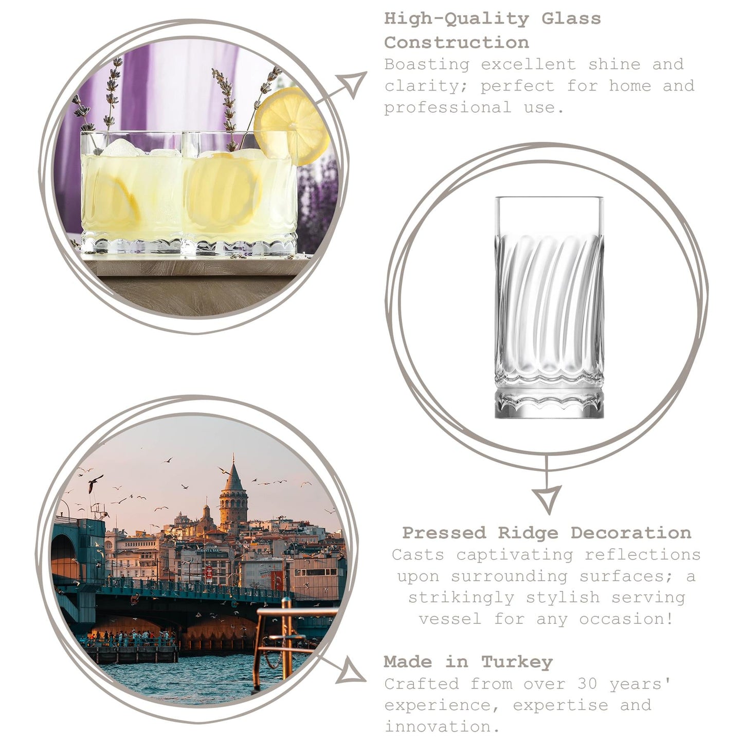 390ml Wave Highball Glasses - Pack of 6