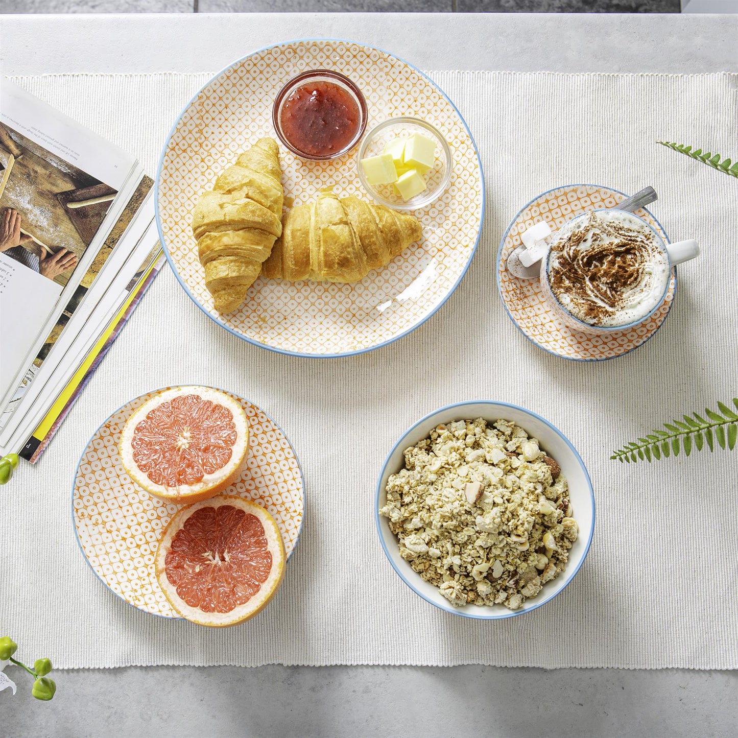 30pc Hand-Printed Floral Stoneware Dinner Set