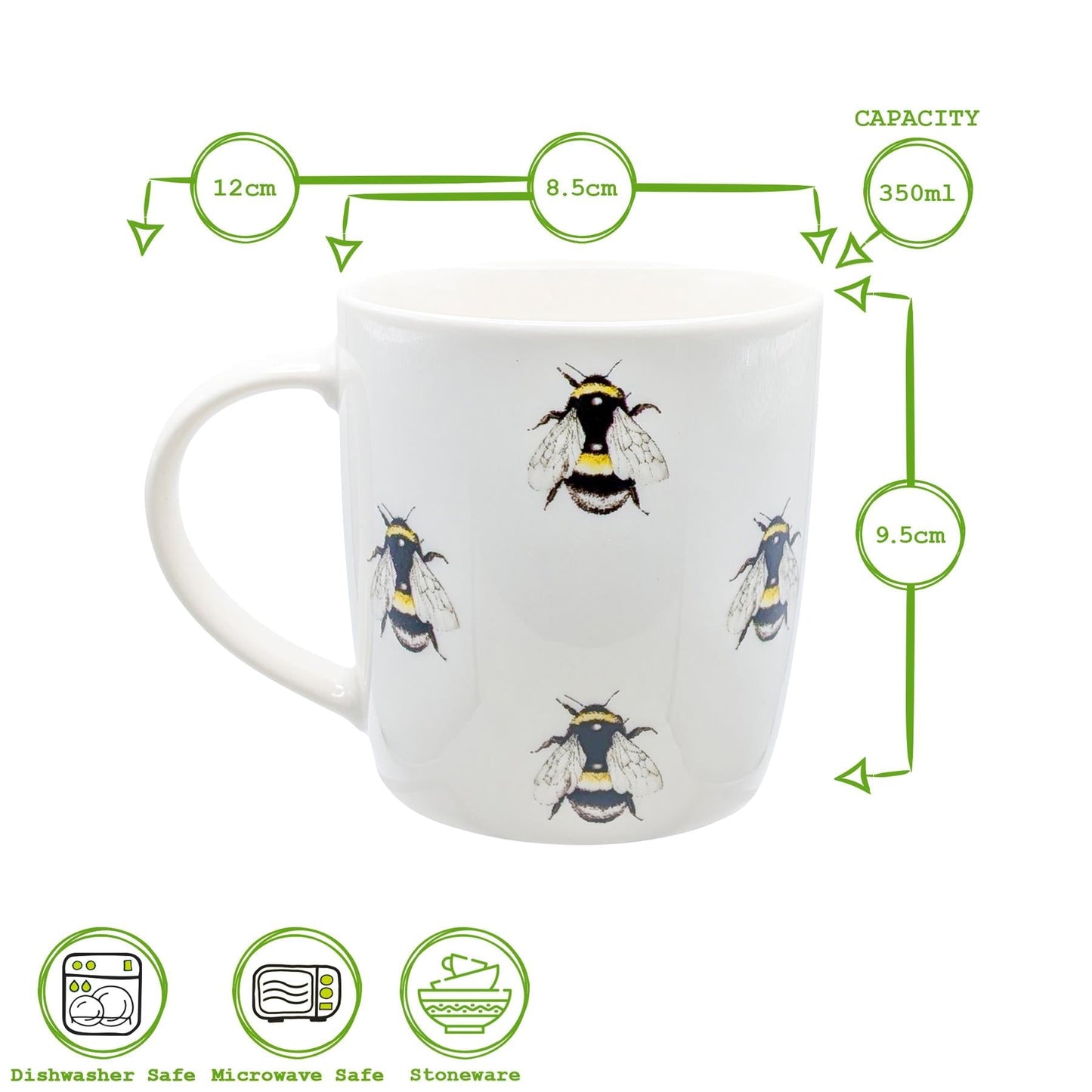 350ml Multi Bee Simply Home Stoneware Mugs - Pack of Six